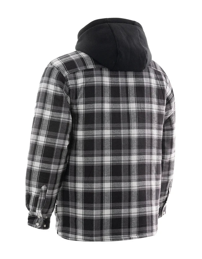 Forcefield Grey Hooded Plaid Quilt-Lined Flannel Shirt Jacket-2