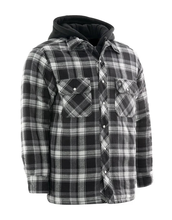 Forcefield Grey Hooded Plaid Quilt-Lined Flannel Shirt Jacket-1
