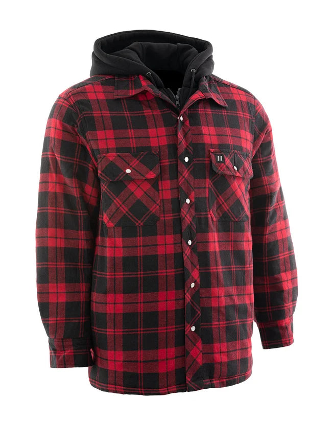 Forcefield Red Hooded Plaid Quilt-Lined Flannel Shirt Jacket-1