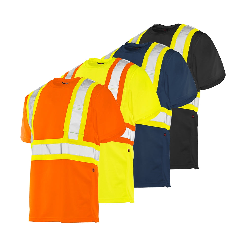 Ground Force Short Sleeve Traffic T-Shirt, 4″ Refl. Tape without arm bands (4-Pack)- TT1